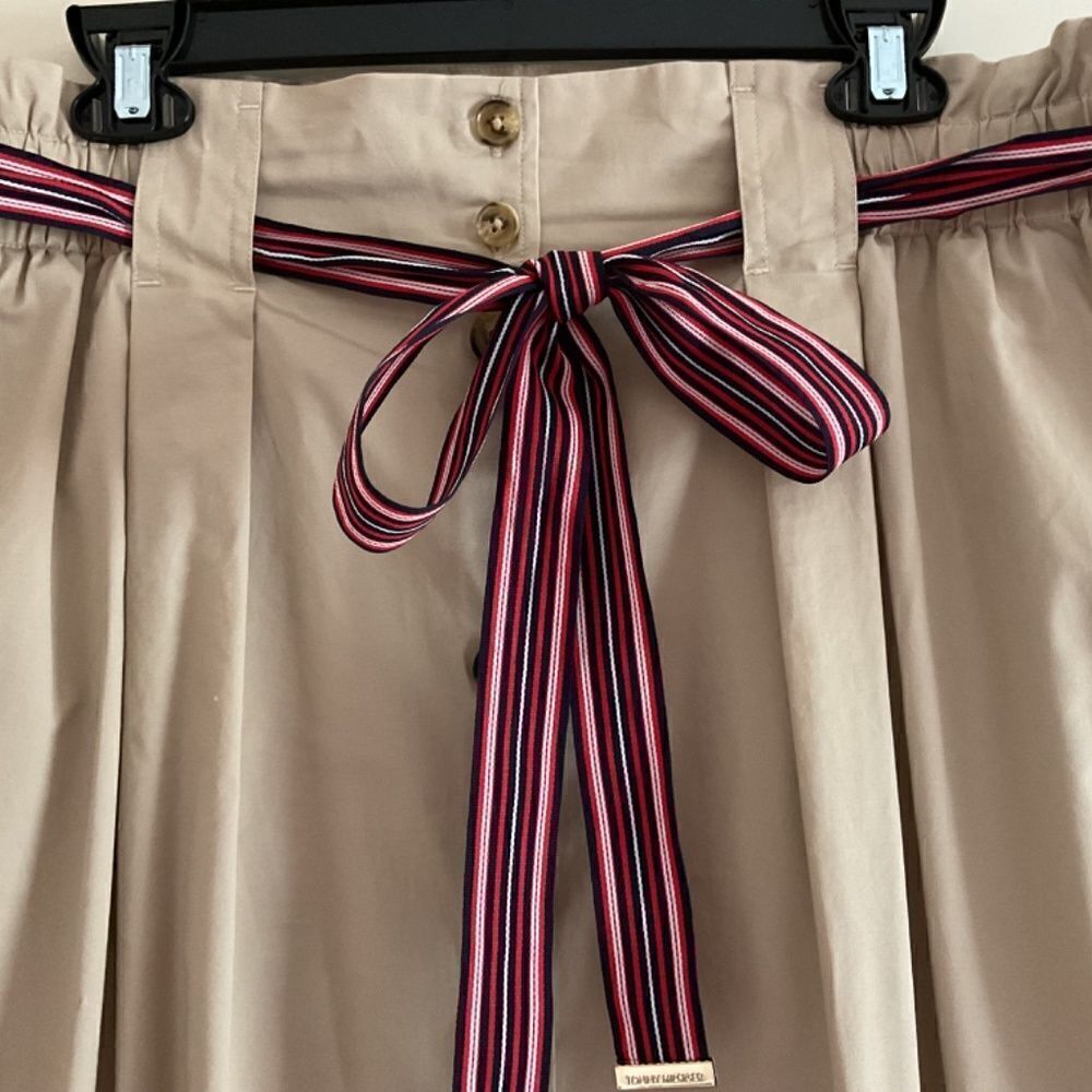 Tommy HILFIGER BEIGE COTTON FRONT BUTTONS BELTED COTTON SKIRT SIZE US 14 - Picture 5 of 15